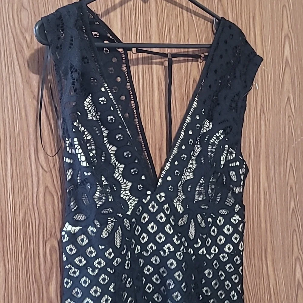 Free People Black Lace Backless V-Neck Dress with Nude Lining - Picture 2 of 3